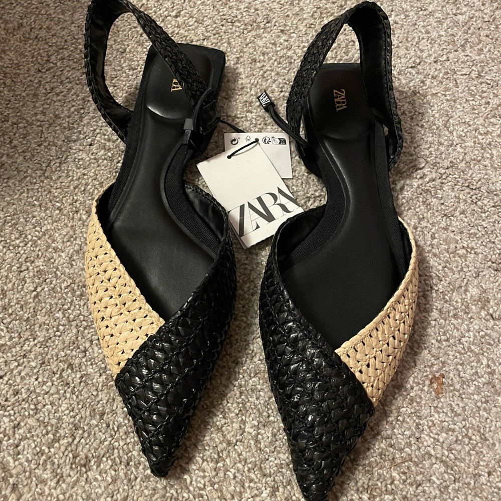 Zara Limited Edition Woven Raffia Sling back Flats - Womens Size 38 or US 7.5